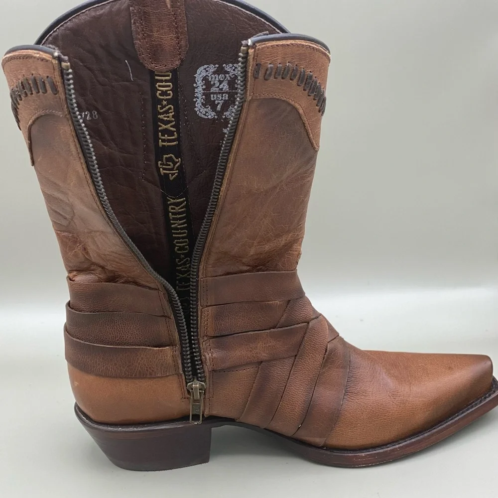 Texas Country Women’s Brown Leather Western Cowboy Boots Pointed Toe Size 7 - Picture 15 of 16